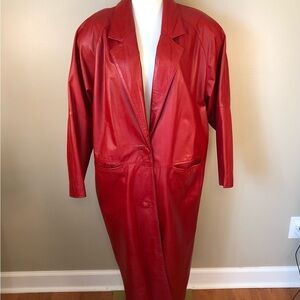 GIII Red Leather Full Length & Fully Lined Women's Collared Coat Size M